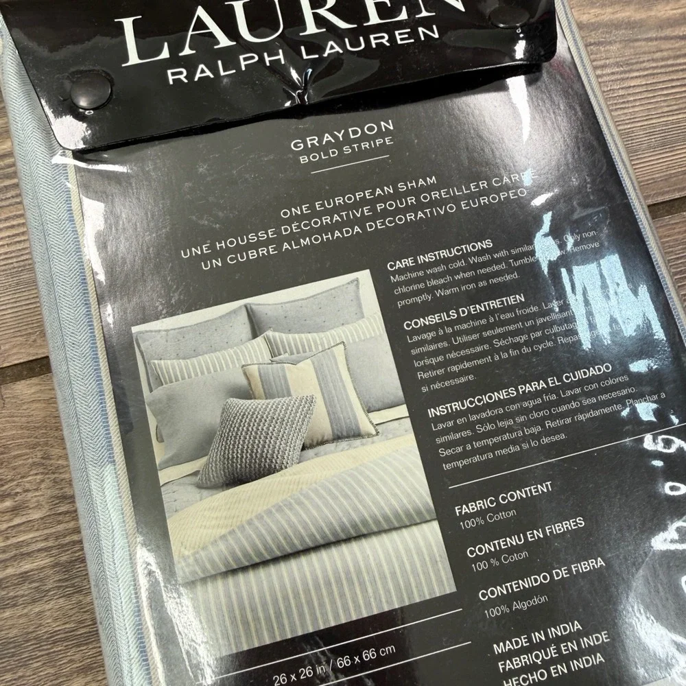 Ralph Lauren Graydon Bold Stripe European Euro Sham Dune Chambray Blue NEW